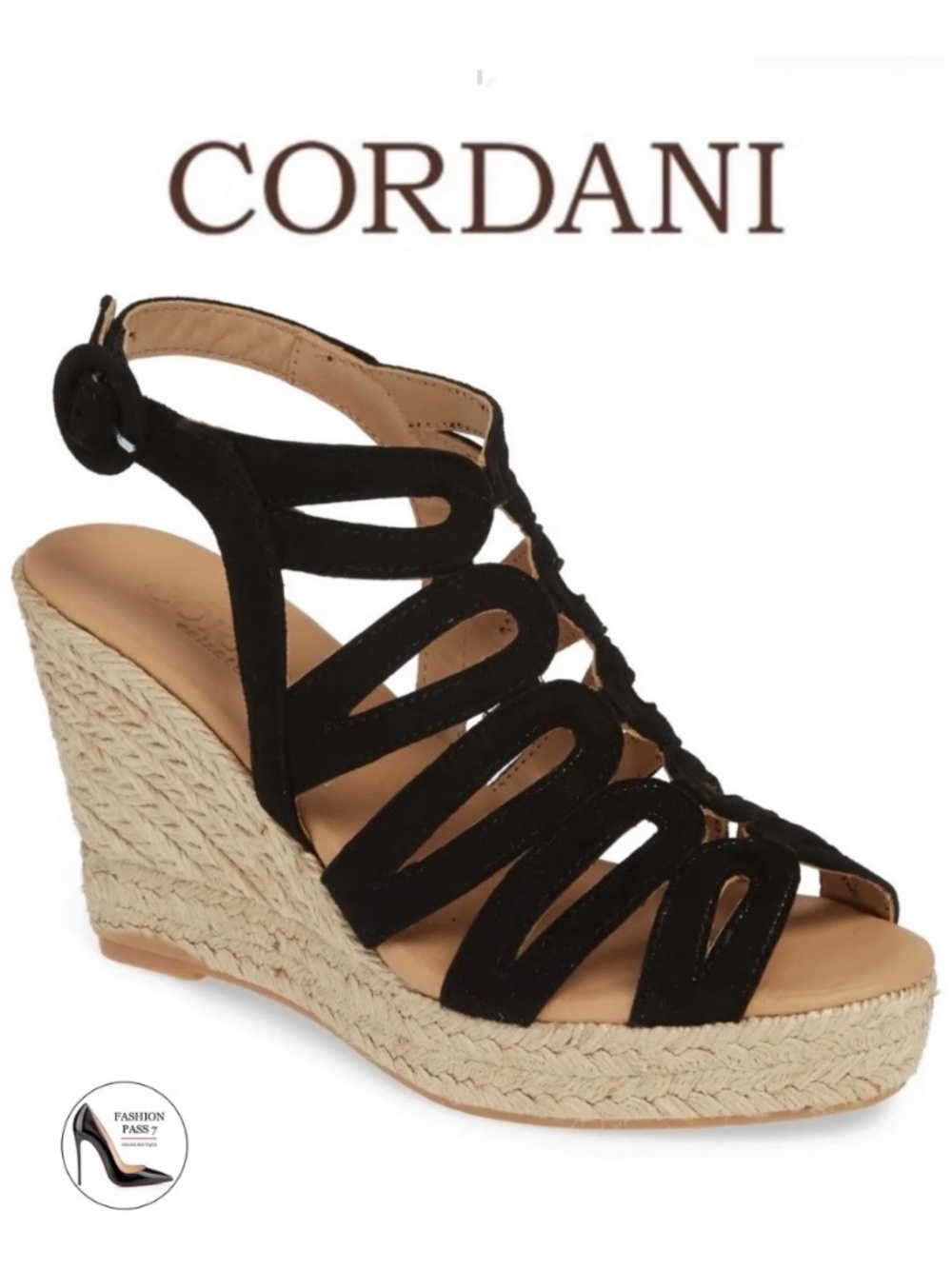 CORDANI Ezra Espadrille Black Suede Wedge Platform Sandal Designer Heeled Pumps